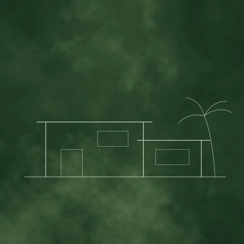 Illustration : dessin d’une villa et de son jardin